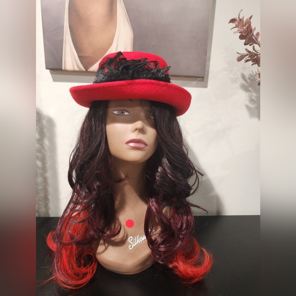 Vintage Red Hat with Black Lace